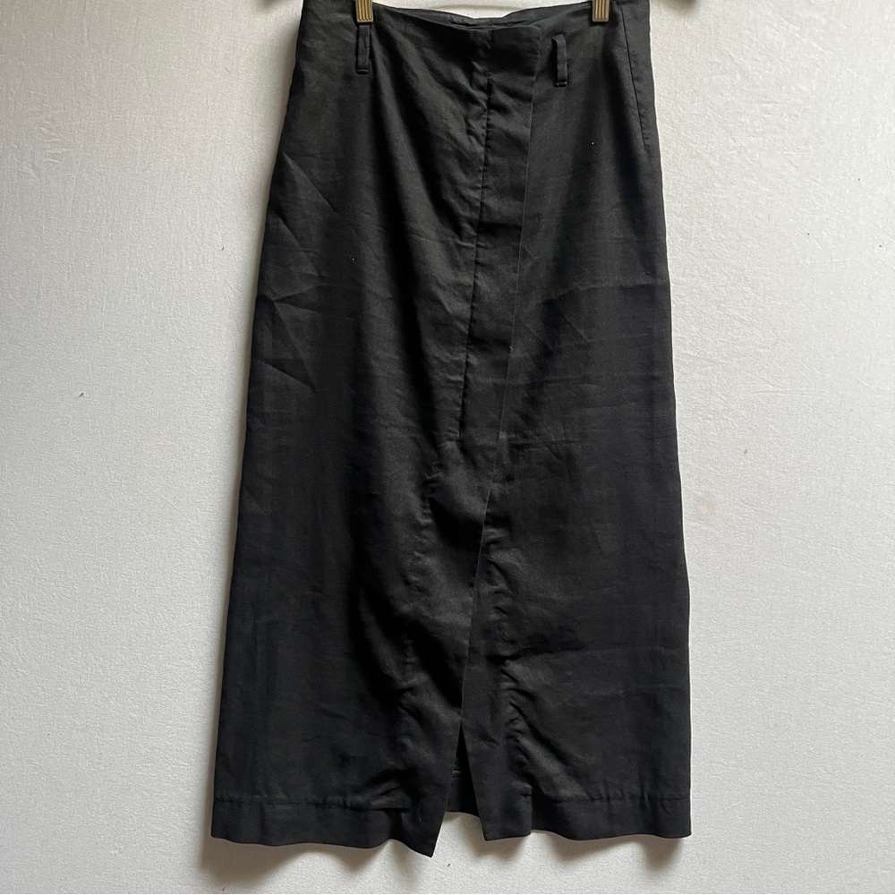 NWT Turnover Linen Cotton Blend Wrap Black Midi Skirt 4